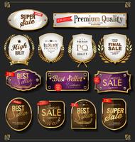 Insignias y etiquetas de oro premium de lujo vector