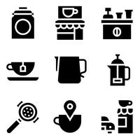 Conjunto de iconos vectoriales relacionados con café, sólido stye vector
