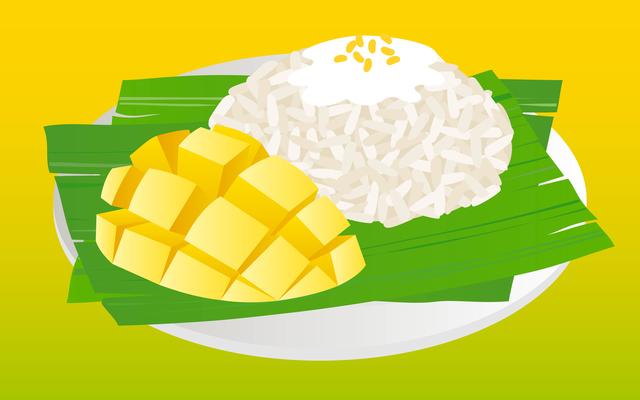 Mango sticky rice, Thai food vector illustration