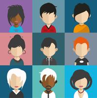 Conjunto de avatares de personas con fondos. vector