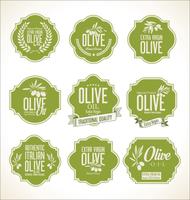 Colección de etiquetas retro de aceite de oliva. vector