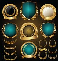 Insignias y etiquetas de oro premium de lujo vector