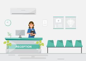 medical staff women in reception hospital on flat style. vector