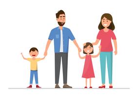 Familia feliz. Padre, madre, bebé, hijo e hija. vector