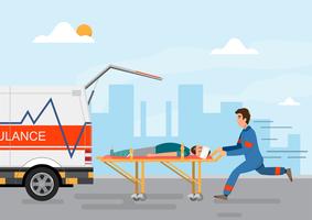 ambulance medical service carrying patient with man staff vector