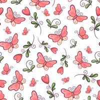 Seamless pattern butterflies and flowers. Hand drawing. Vector illustration