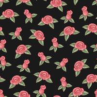 Roses seamless pattern on black background. Hand drawing. Vector illustration