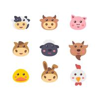 Conjunto de caras de animales de granja vector