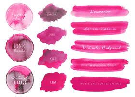 Set of pink watercolor background, Brush stroke logo, Vector illustration.