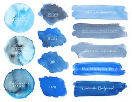 Set of blue watercolor on white background, Brush stroke watercolor, Vector illustration.