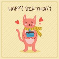 Birthday With Cute Cat Vector