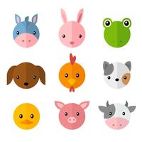 Conjunto de caras de dibujos animados simples de animales de mascotas vector