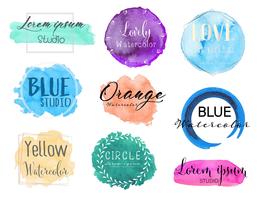 Watercolor logo set, Feminine logo design set, Colorful vector Illustration.