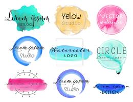 Watercolor logo set, Feminine logo design set, Colorful vector Illustration.