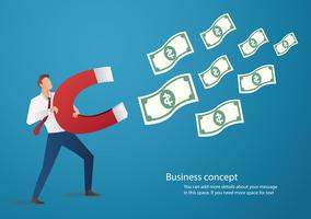 business concept. businessman attracting money icon with a large magnet vector illustration 