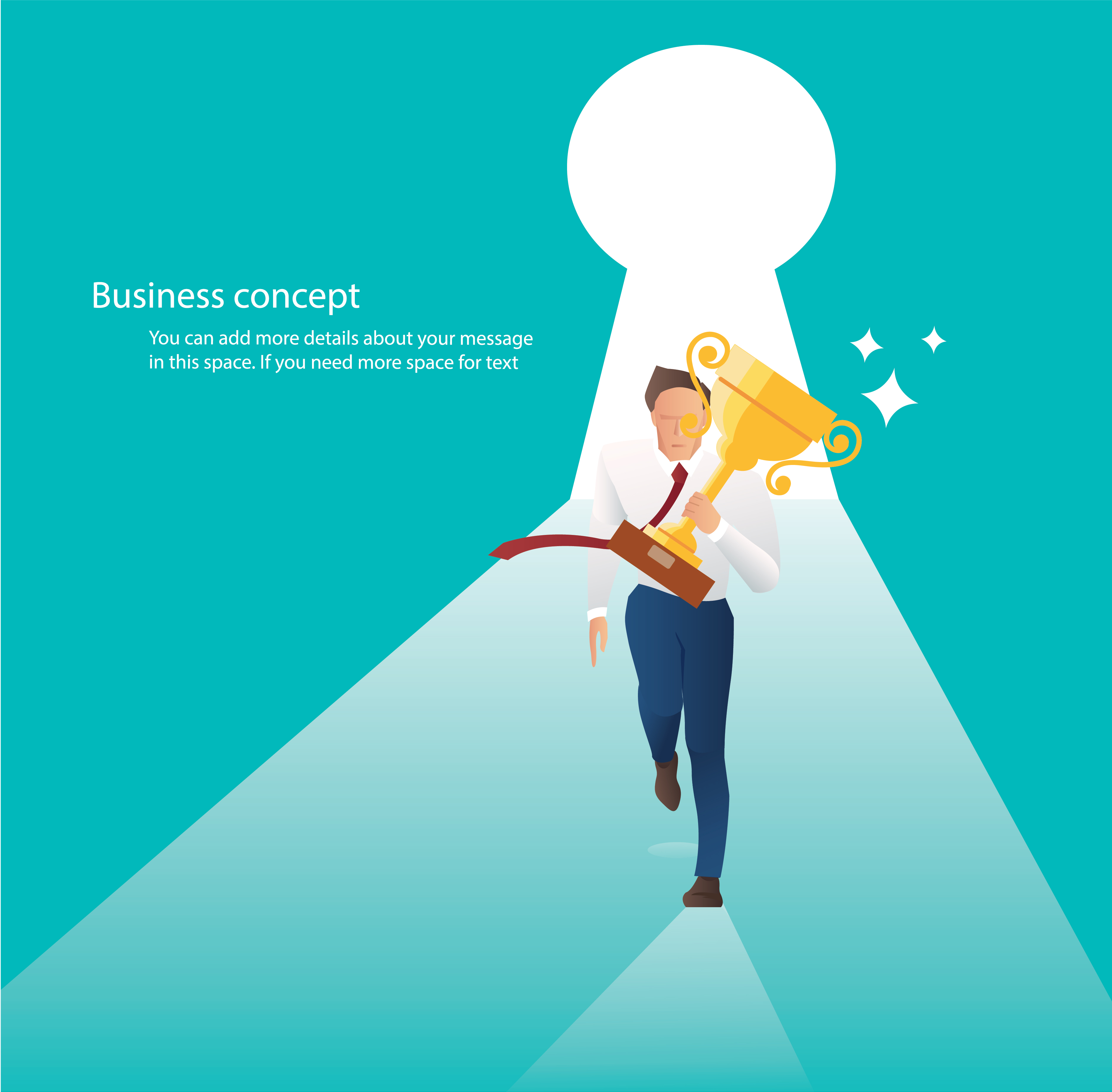 Businessman Holding Trophy Running With Key Hole The Door To