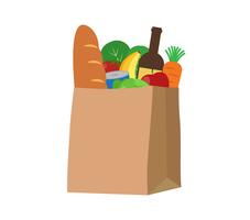 Fresh food and beverage products in a paper bag - Vector illustration 