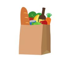 Productos frescos de alimentos y bebidas en una bolsa de papel - ilustración vectorial vector