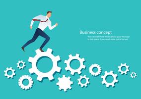 businessman running over machine gear wheel cog wheel showing work life action strategy vector