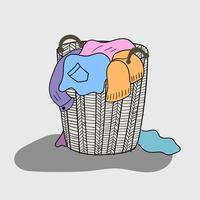 A variety of colored clothes are mixed in a wooden basket that looks dirty vector