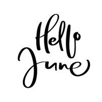 Hand drawn typography lettering text Hello June. Isolated on the white background. Fun calligraphy for greeting and invitation card or t-shirt print design calendar vector