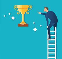 a man on ladder with trophy vector illustration