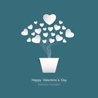 Happy Valentine's day greeting card with White Heart paper cut stype on Green background, vector Desgin
