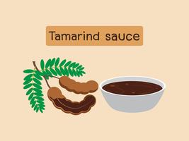 Vector el ejemplo de la fruta del tamarindo con la salsa del tamarindo aislada en el fondo blanco