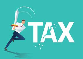 business man using sword cut tax, business concept of reducing and lowering taxes   vector illustration