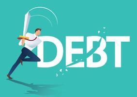 business man using sword cut debt, business concept of  debt settlement   vector illustration