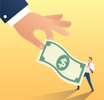 big hand hold dollar icon with businessman. cheat money vector illustration