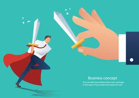 businessman conflict aggressive holding sword fighting with the co-worker, businessman fight boss at work vector illustration