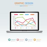 Computer laptop with business graph on screen,3d and flat vector design illustration for web banner or presentation used