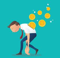 coin inserting into back of businessman, business concept of pay salary vector illustration