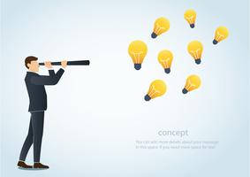 businessman looking through a telescope and lightbulb, the concept of creative business vision vector