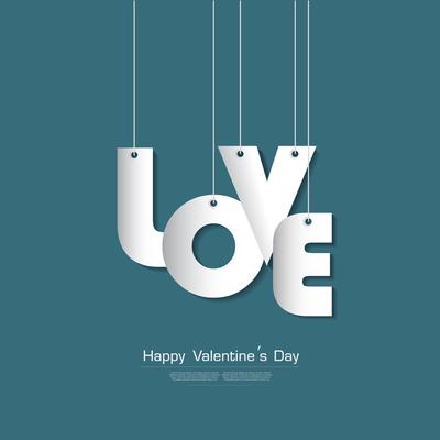 Happy Valentine's day greeting card with Love text paper cut stype on Green background, vector Desgin