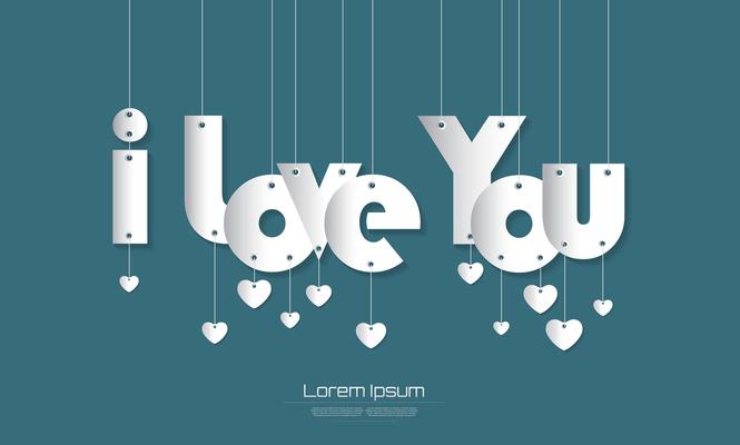 I love You text with Paper Cut style on  green background for you design. vector illustration