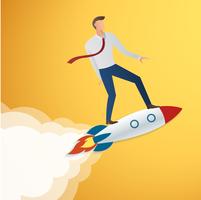 success in business start up businessman on rocket vector illustration