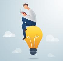 man reading book sitting on light bulb vector illustration
