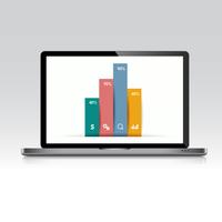 Computer laptop with business graph on screen,3d and flat vector design illustration for web banner or presentation used