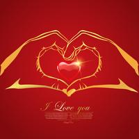 Happy valentine's day love Greeting Card  With Red Heart in Hands on red  background, Vector Design
