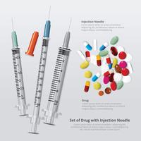 Set of Drug  with Injection Needle Realistic Vector Illustration