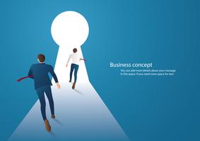 Ilustración del concepto de negocio de dos empresario corriendo en el ojo de la cerradura vector
