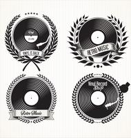Retro vinyl records badges vector
