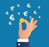 hand holding gold coin and Euro sign icon vector, business concept vector