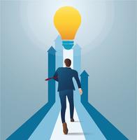 businessman running to light bulb. concept of business start up. creative concept vector illustration