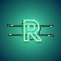 Realistic glowing green neon charcter, vector illustration