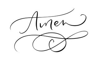 Amen vector calligraphy Bible text. Christian phrase isolated on white background. Hand drawn vintage lettering illustration