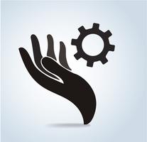 hand holding gear design icon vector