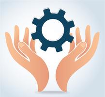 hands holding gear design logo icon vector